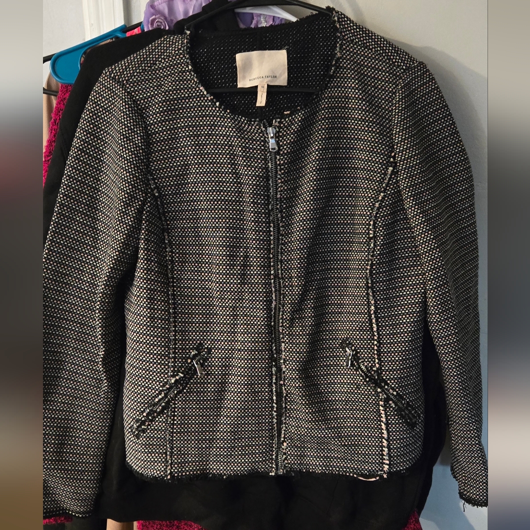 Rebecca Taylor Black And White Bomber Jacket
